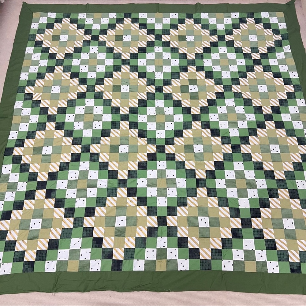 Handmade Irish Chain Patchwork Cotton fabric Queen size Quilt Top/Topper